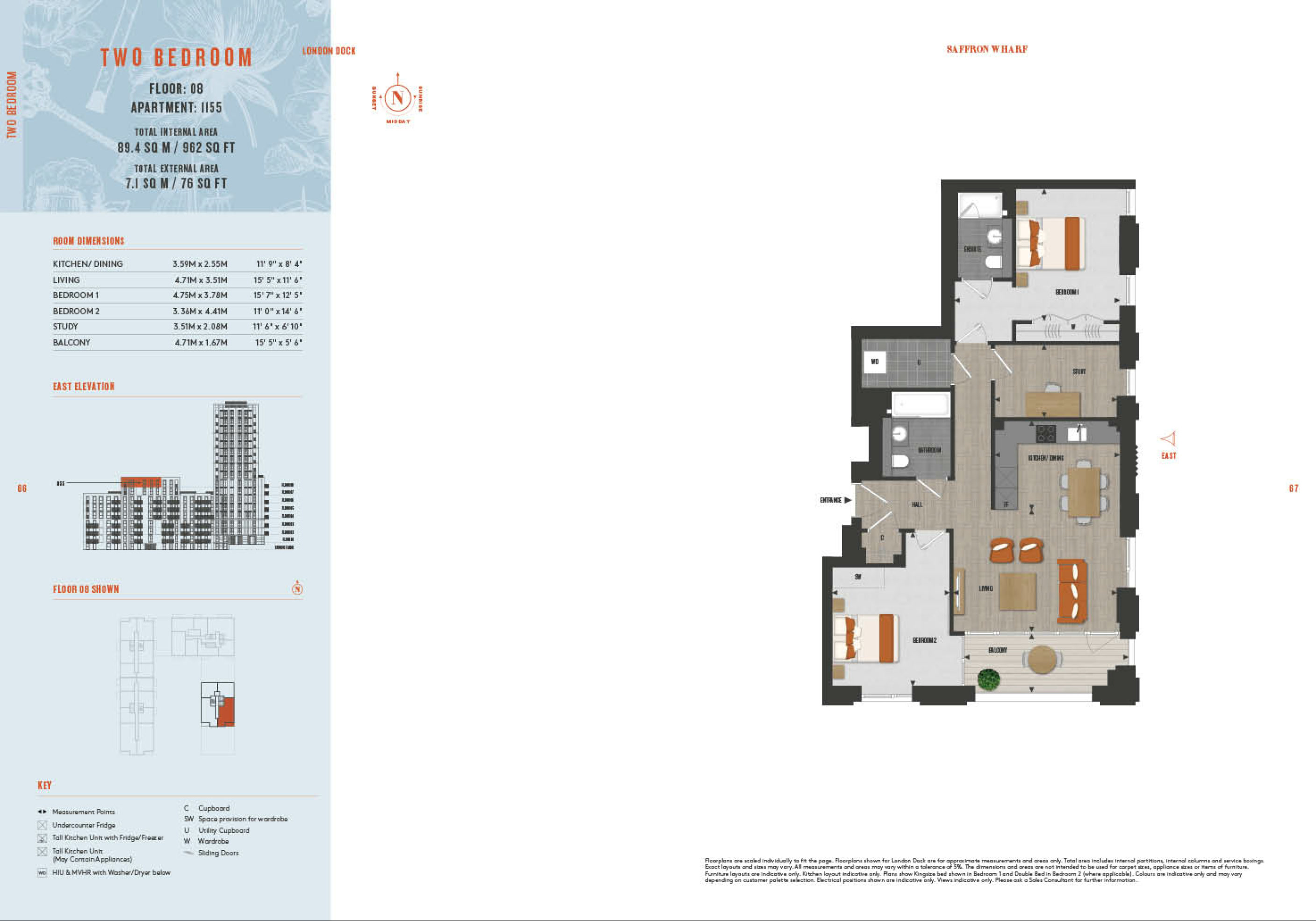 2 Bedroom Type 1155 Floor Plan