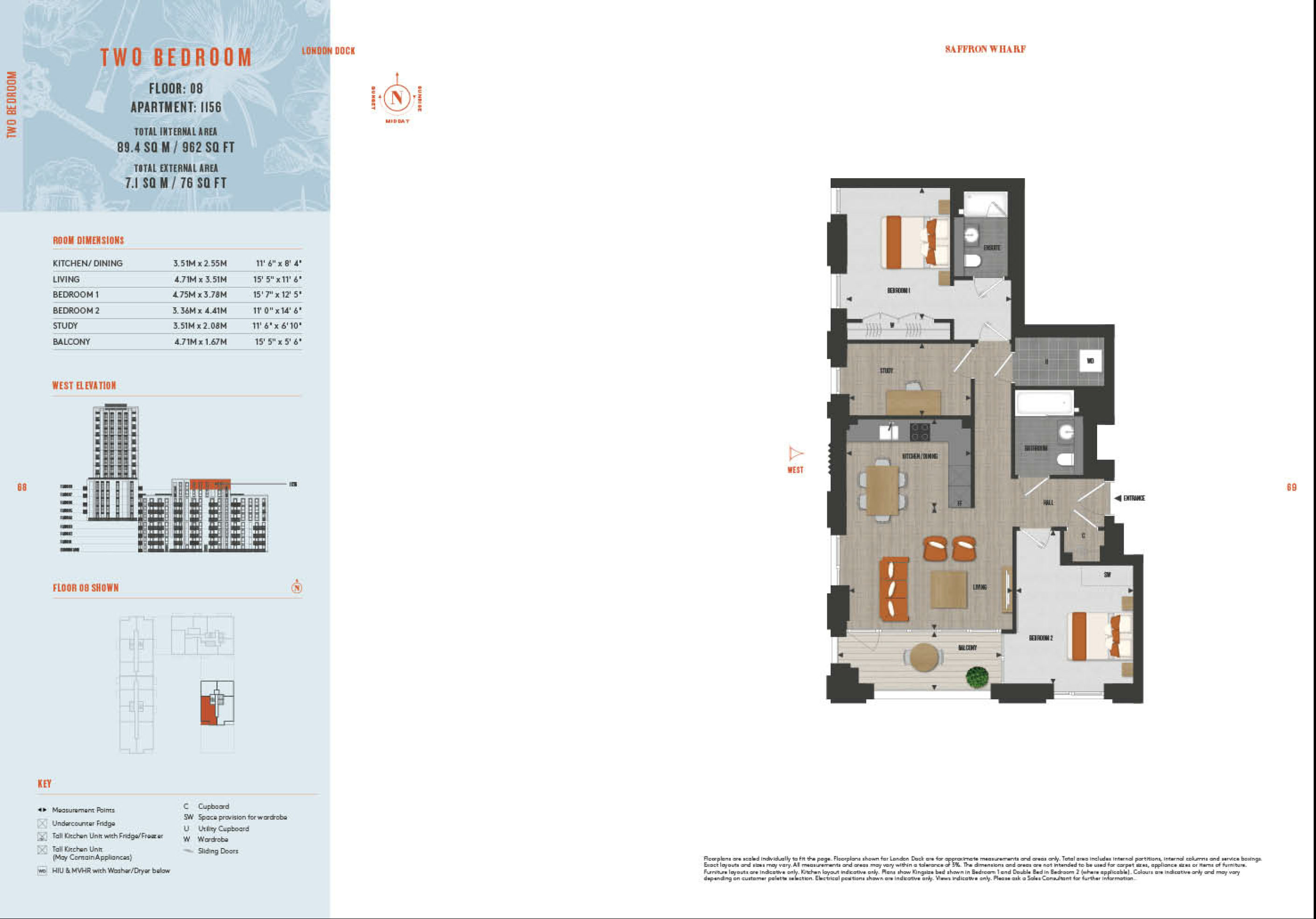 2 Bedroom Type 1156 Floor Plan