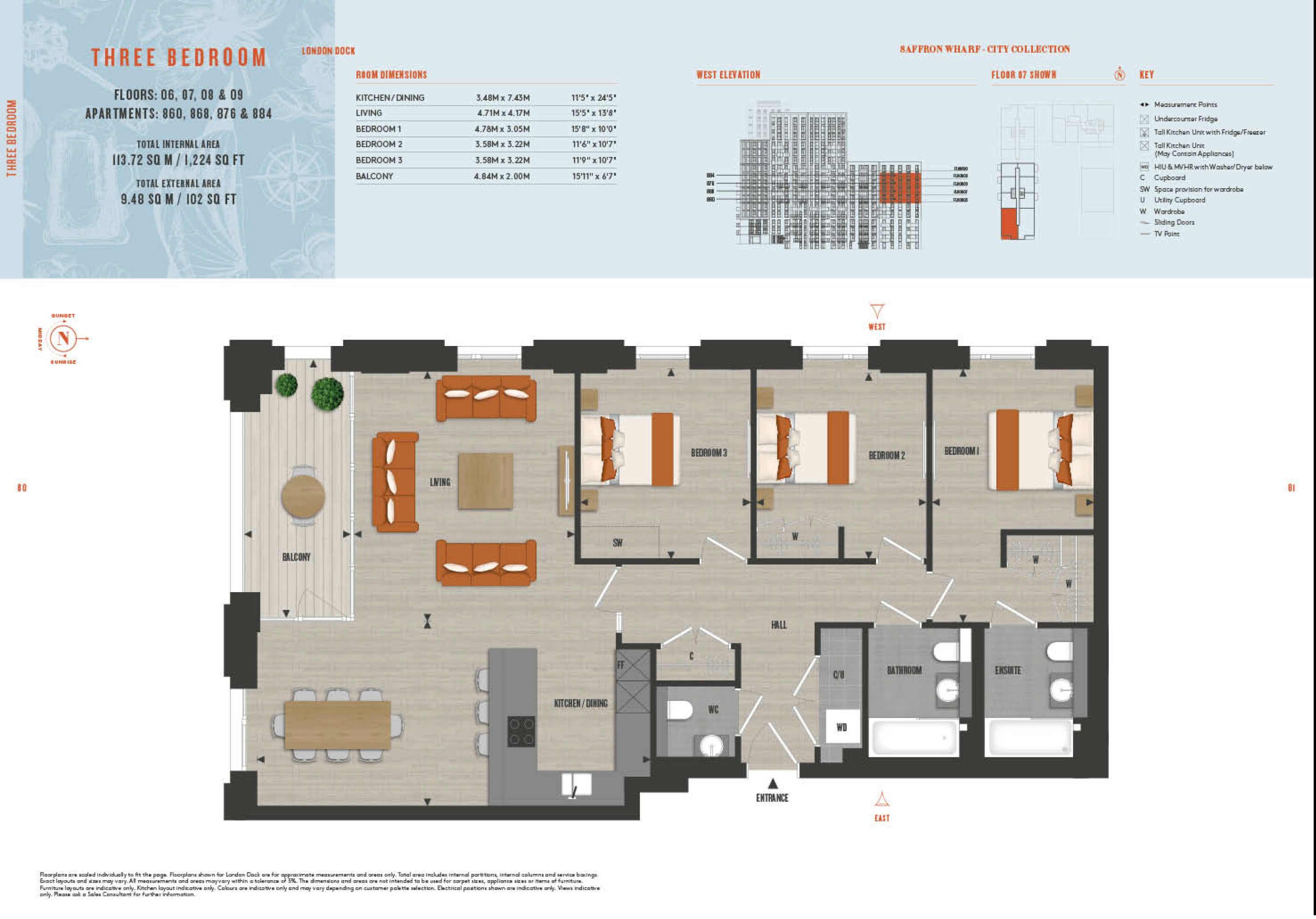 3 Bedroom Type 860 Floor Plan