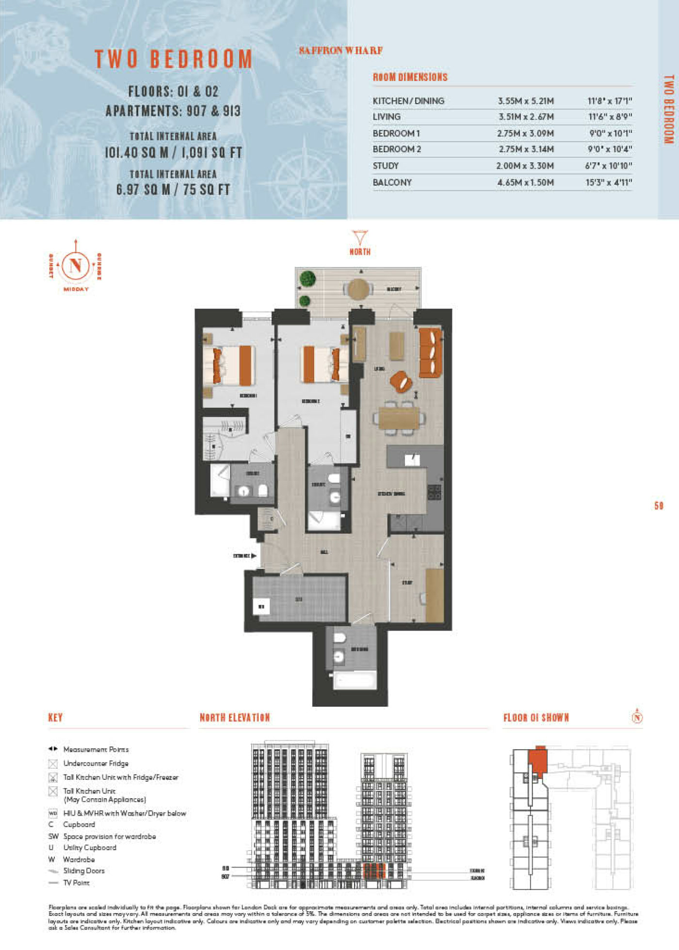 2 Bedroom Type 907 Floor Plan