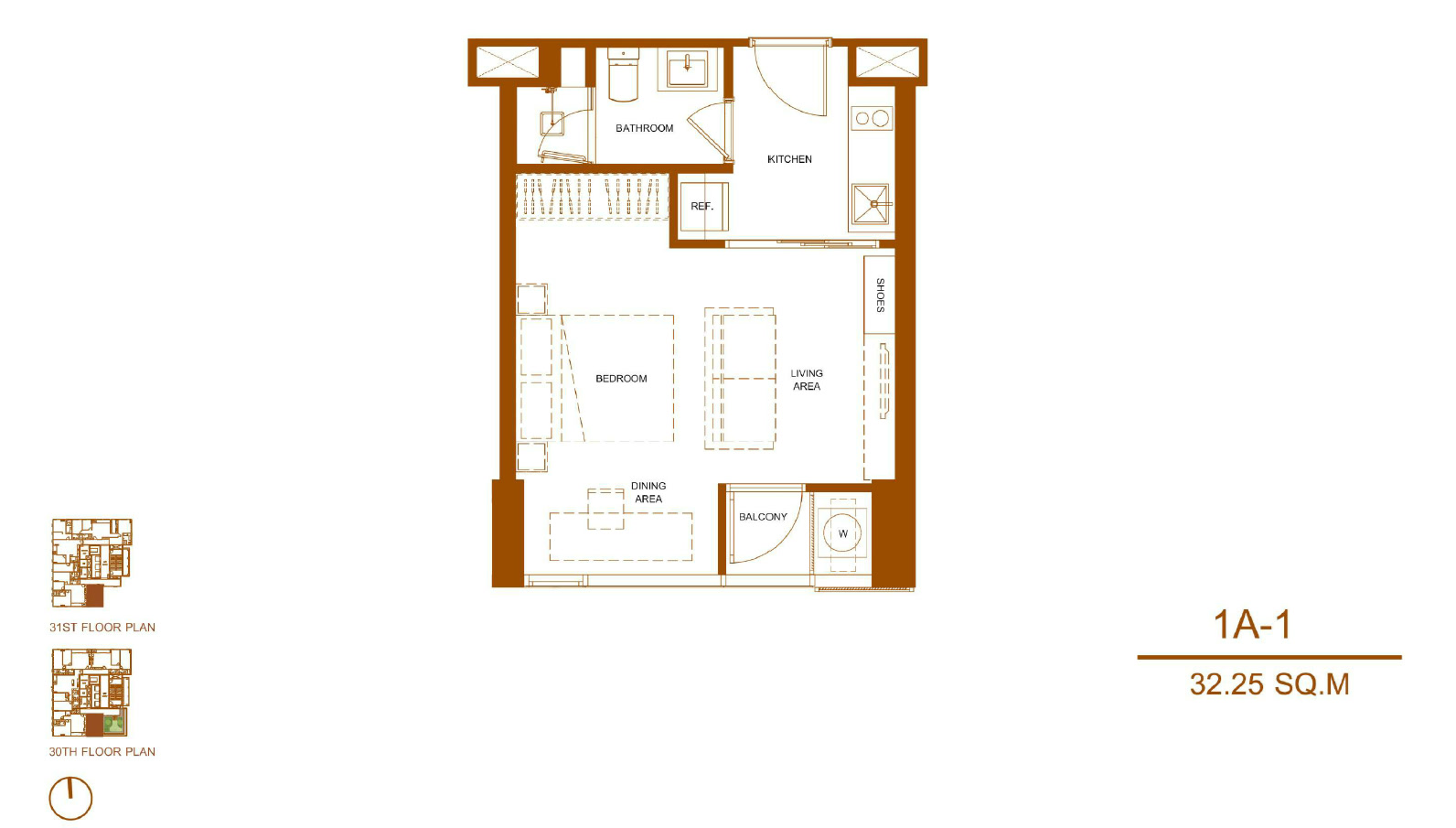 Shush Ratchathewi 1 Bed 1 Bath Type 1A 1 Floor Plan