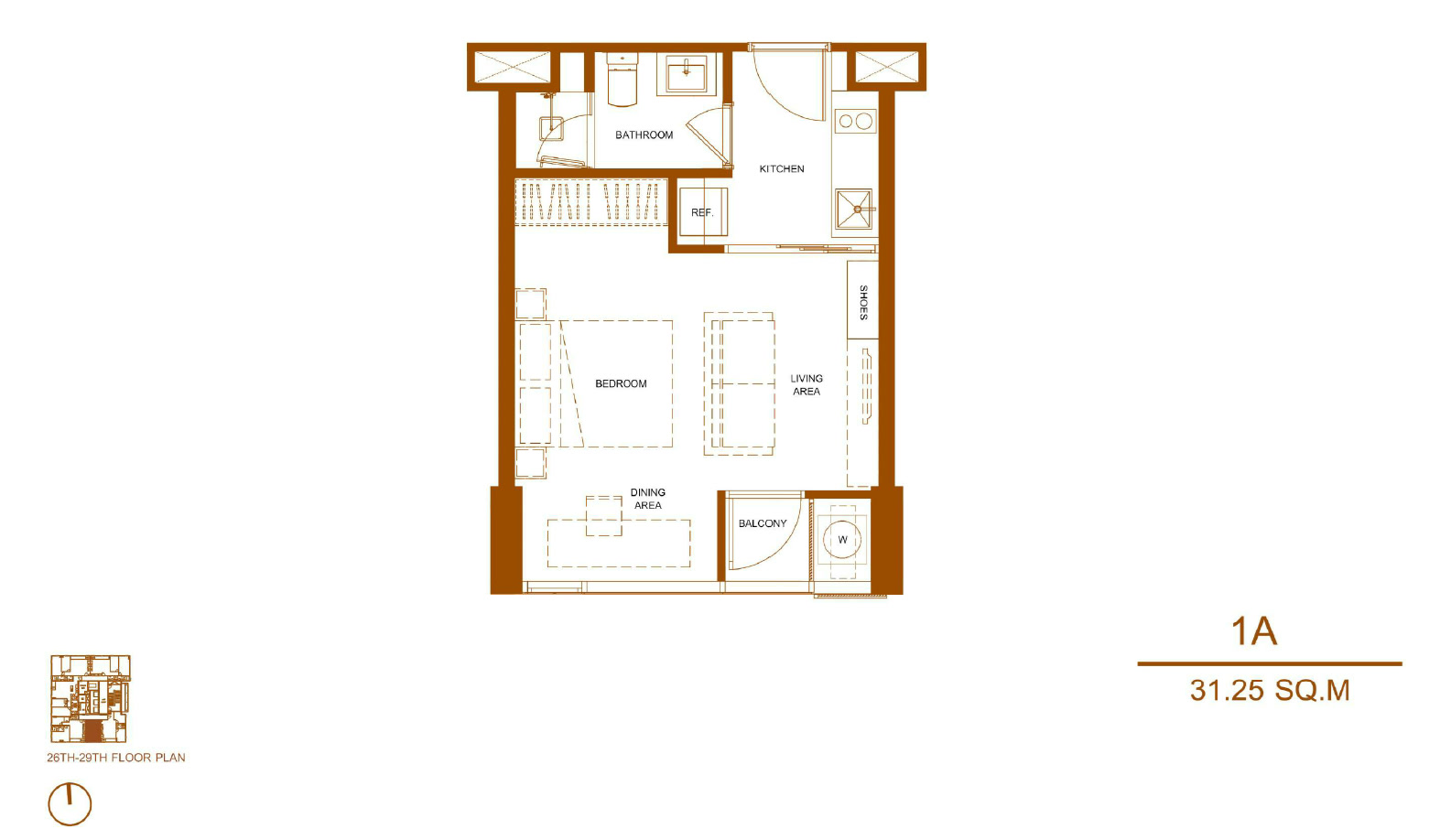 Shush Ratchathewi 1 Bed 1 Bath Type 1A Floor Plan