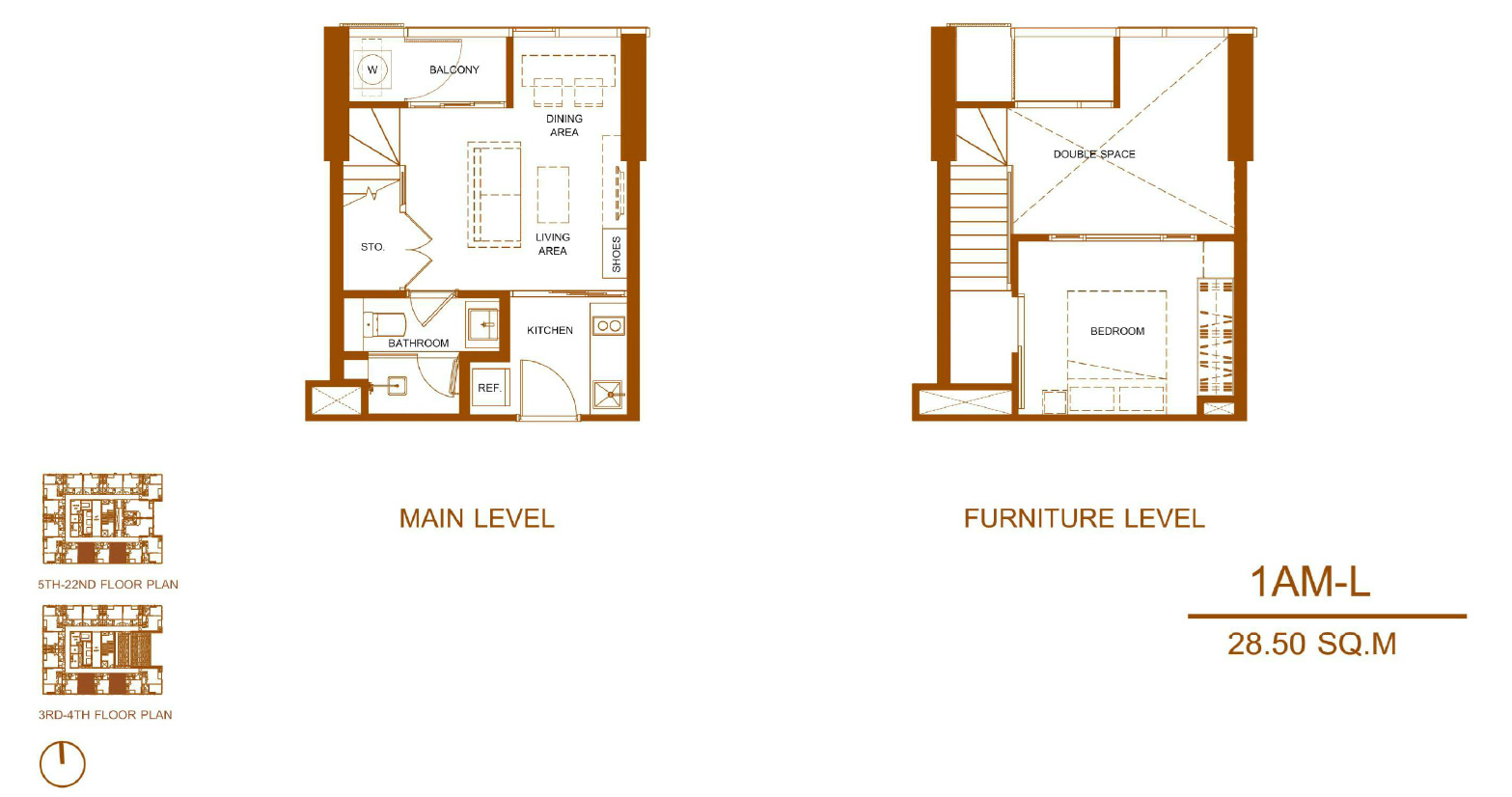 Shush Ratchathewi 1 Bed 1 Bath Type 1AM L Floor Plan