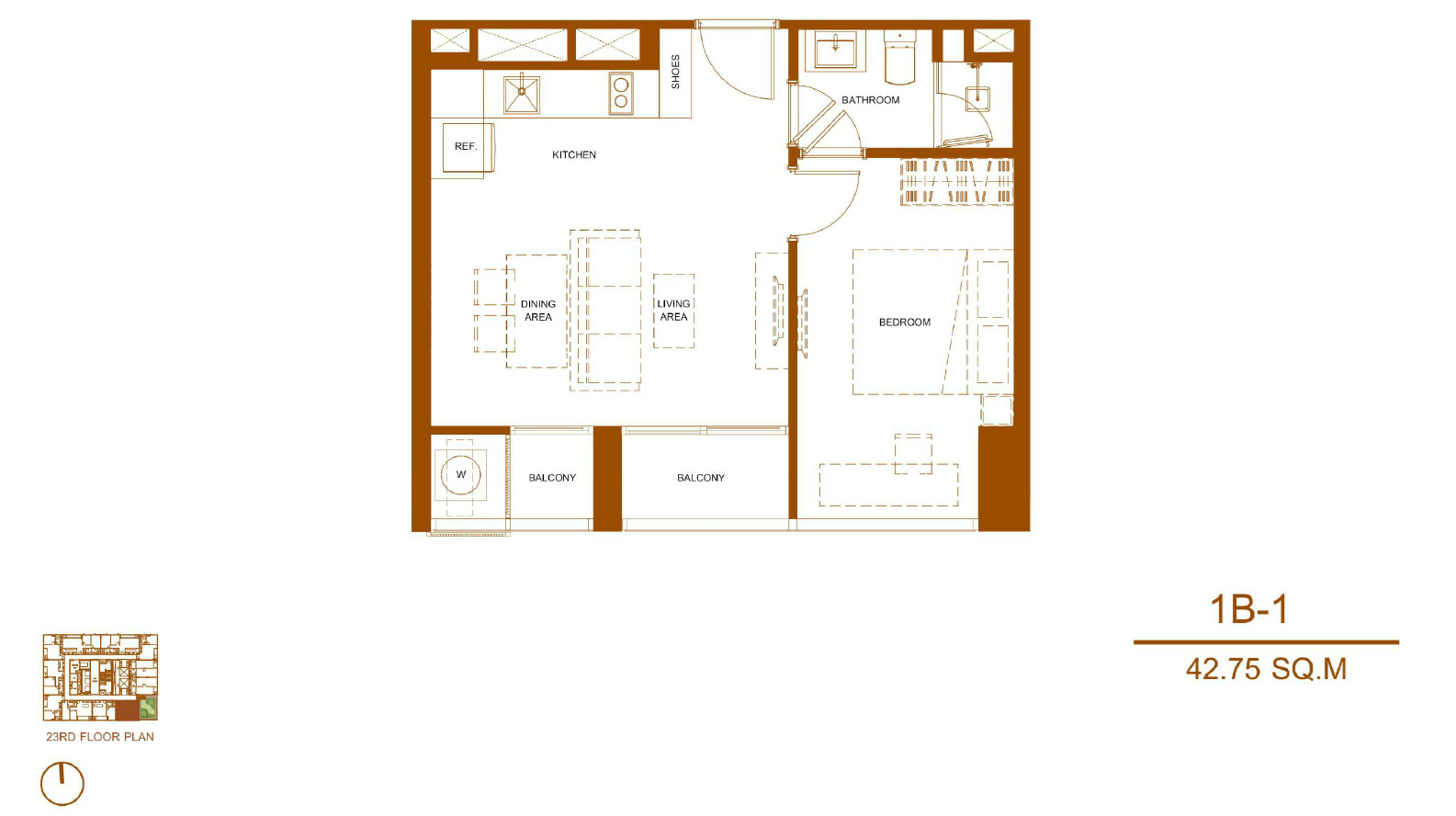 Shush Ratchathewi 1 Bed 1 Bath Type 1B 1 Floor Plan