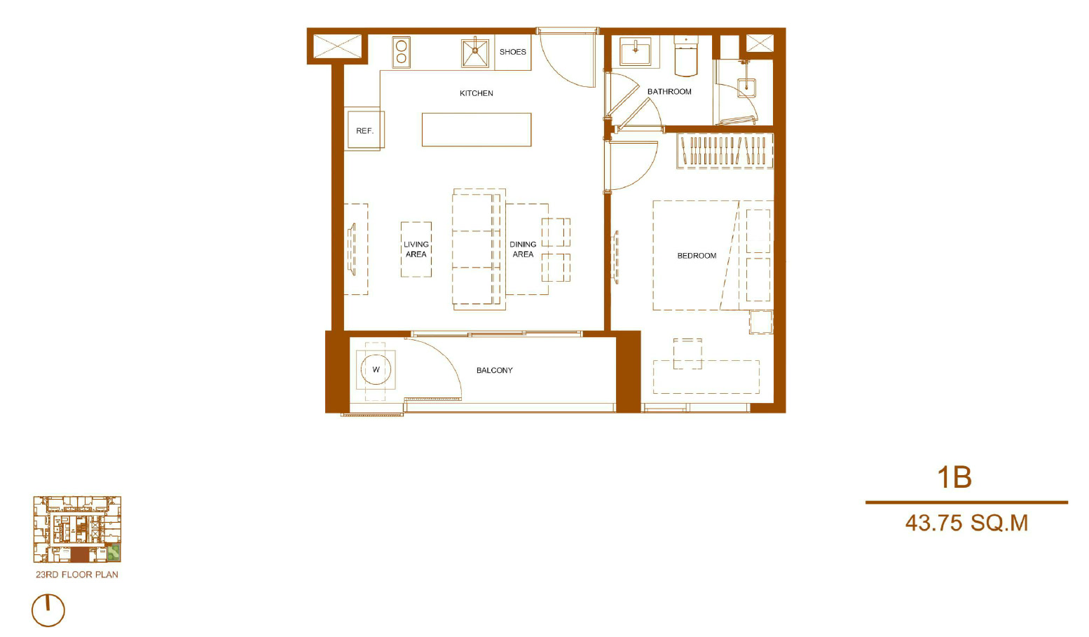 Shush Ratchathewi 1 Bed 1 Bath Type 1B Floor Plan
