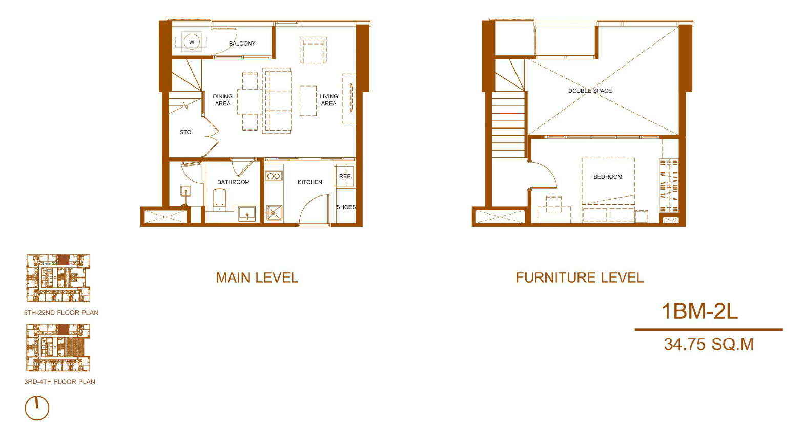 Shush Ratchathewi 1 Bed 1 Bath Type 1BM 2L Floor Plan