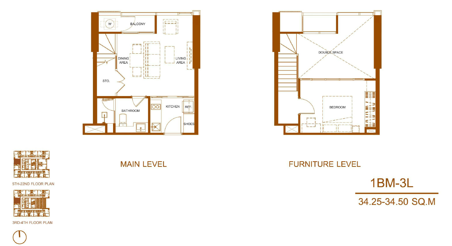 Shush Ratchathewi 1 Bed 1 Bath Type 1BM 3L Floor Plan