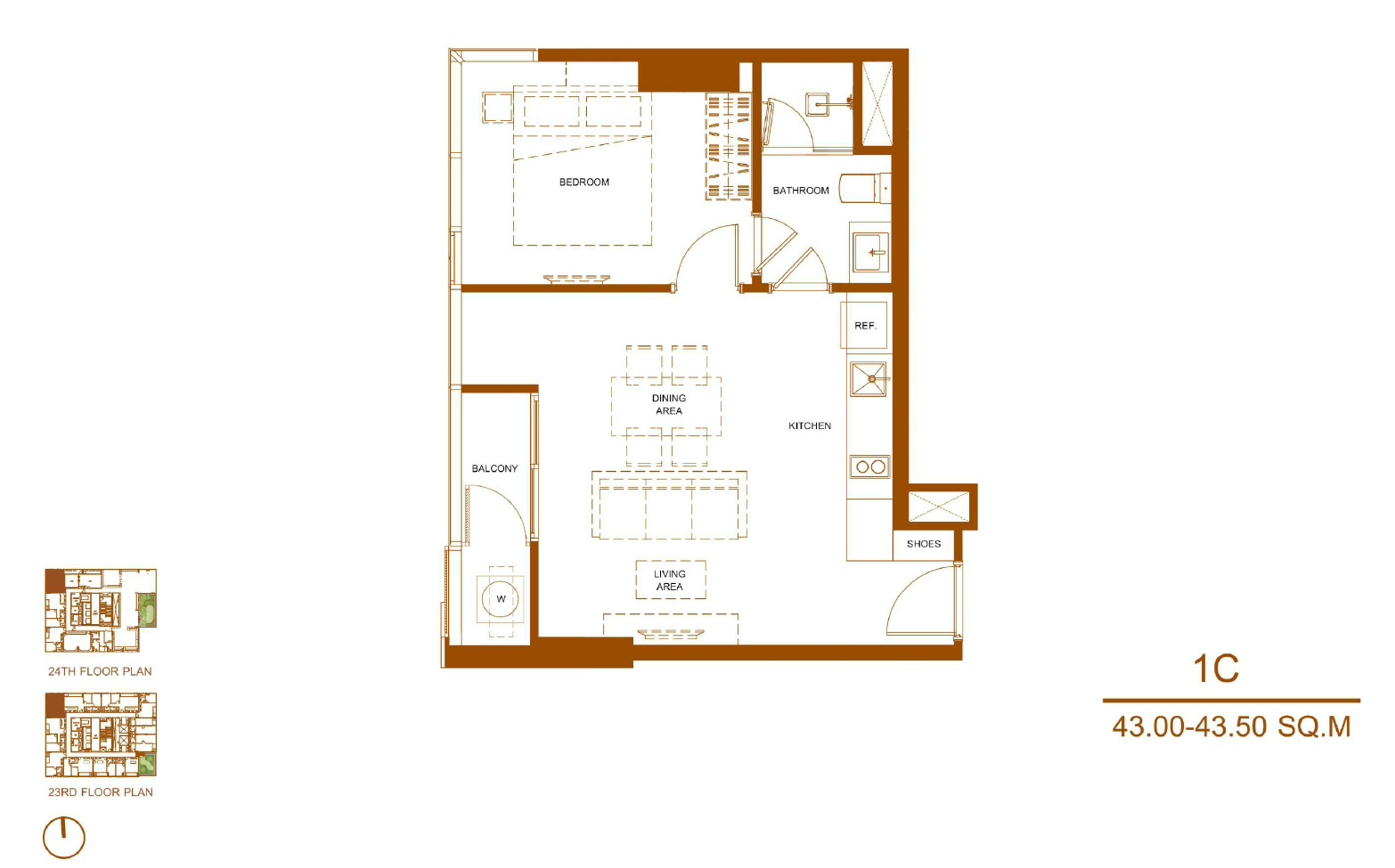Shush Ratchathewi 1 Bed 1 Bath Type 1C Floor Plan