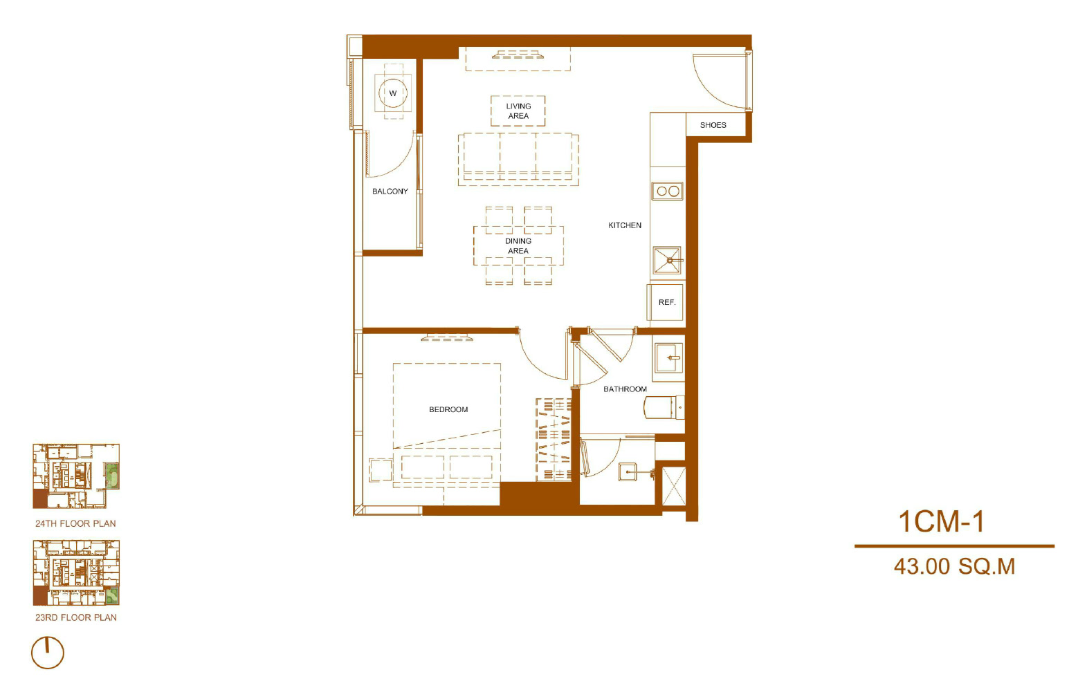 Shush Ratchathewi 1 Bed 1 Bath Type 1CM 1 Floor Plan