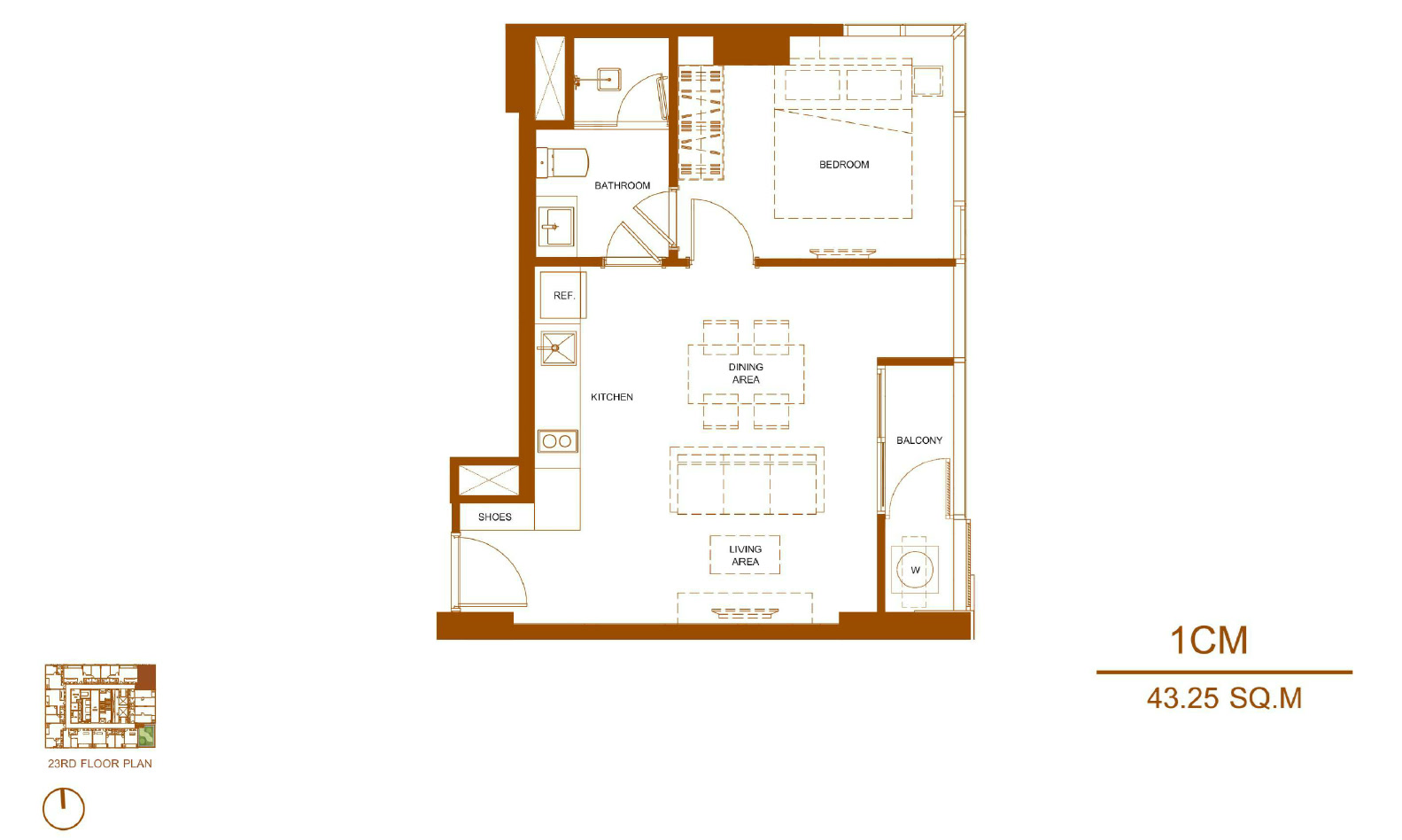 Shush Ratchathewi 1 Bed 1 Bath Type 1CM Floor Plan