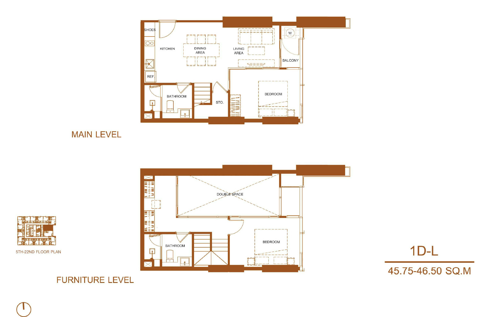 Shush Ratchathewi 2 Bed 2 Bath Type 1D L Floor Plan