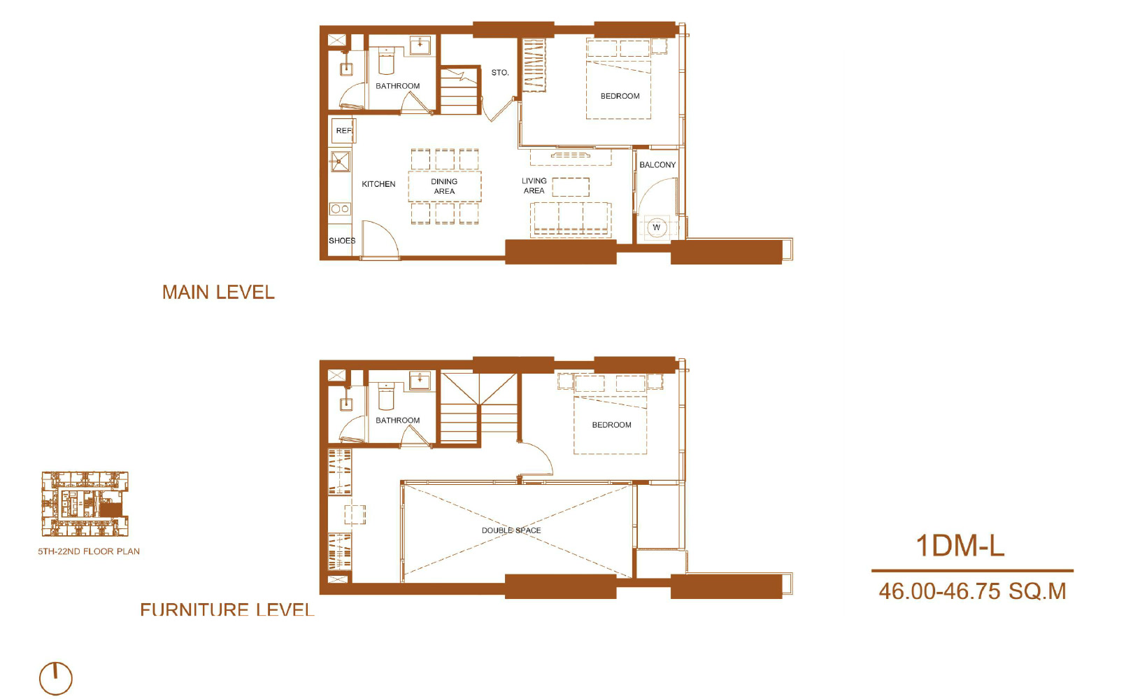 Shush Ratchathewi 2 Bed 2 Bath Type 1DM L Floor Plan