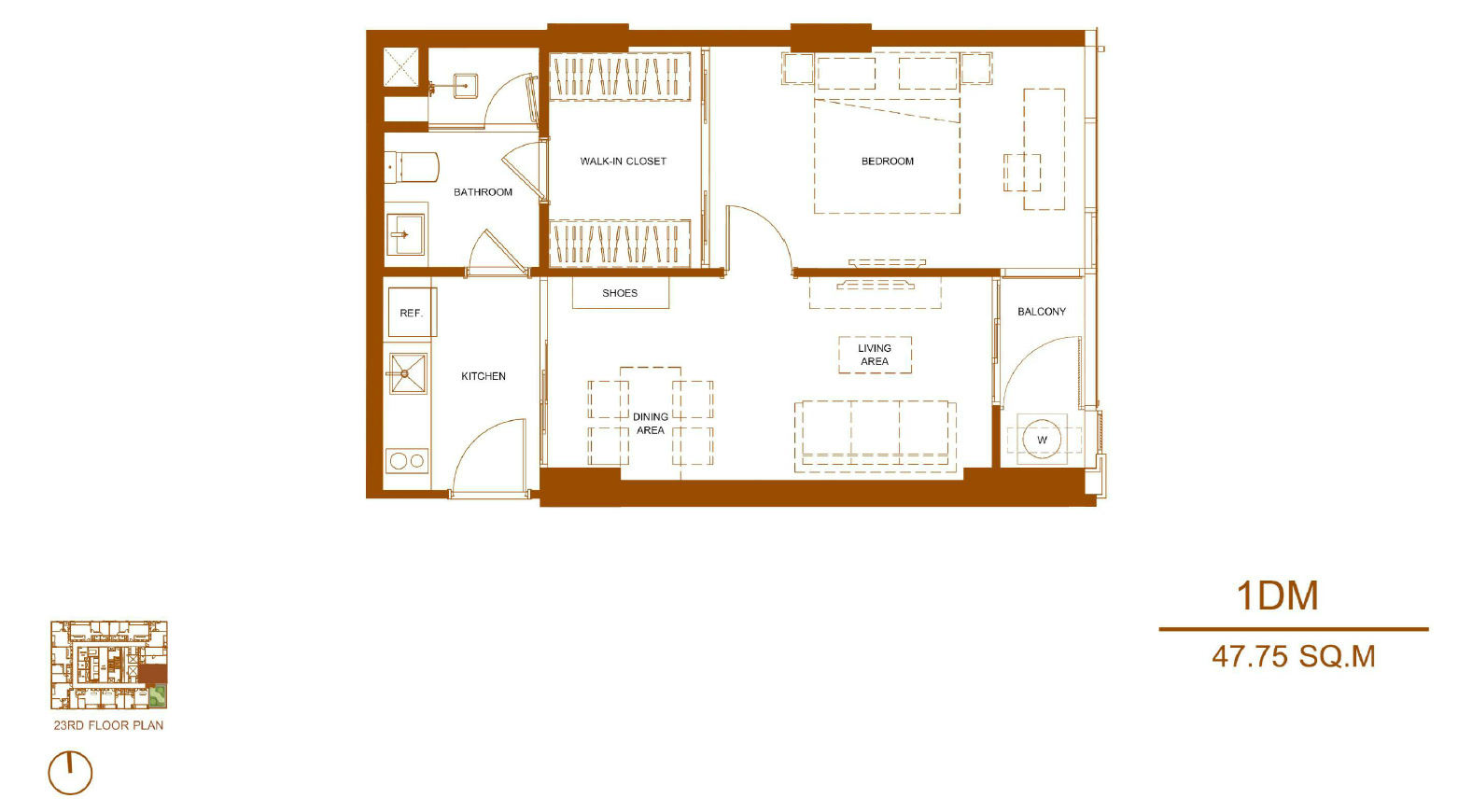 Shush Ratchathewi 1 Bed 1 Bath Type 1DM Floor Plan