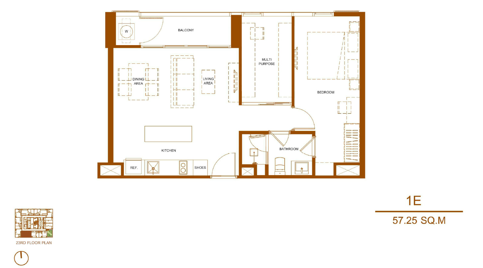 Shush Ratchathewi 1 Bed 1 Bath Type 1E Floor Plan