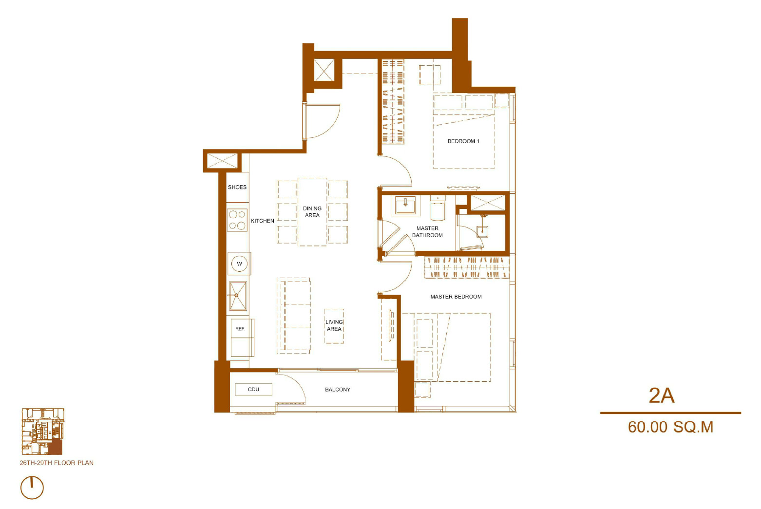 Shush Ratchathewi 2 Bed 1 Bath Type 2A Floor Plan
