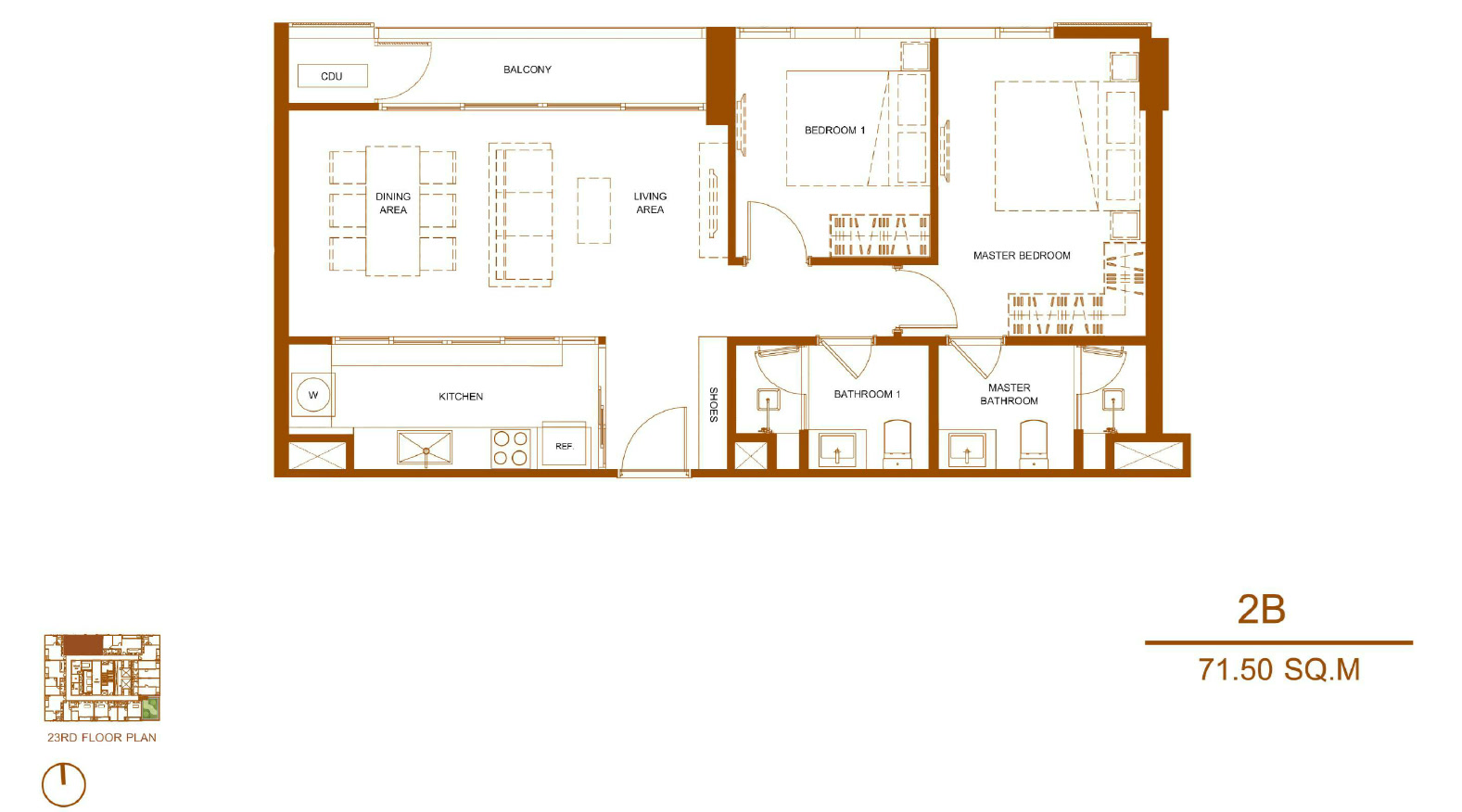 Shush Ratchathewi 2 Bed 2 Bath Type 2B Floor Plan
