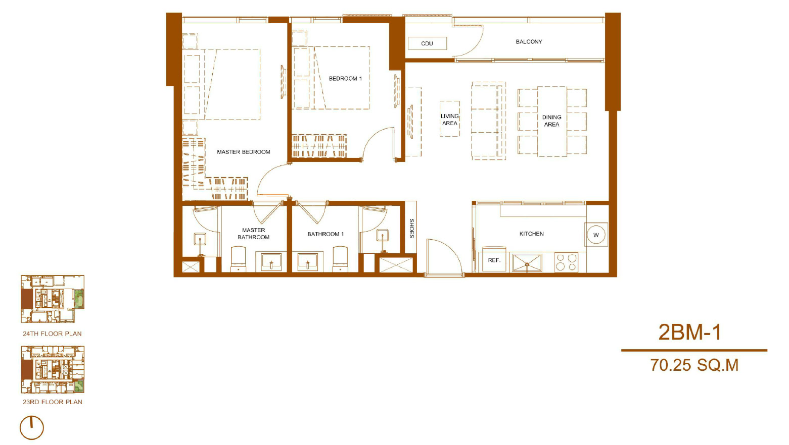 Shush Ratchathewi 2 Bed 2 Bath Type 2BM 1 Floor Plan