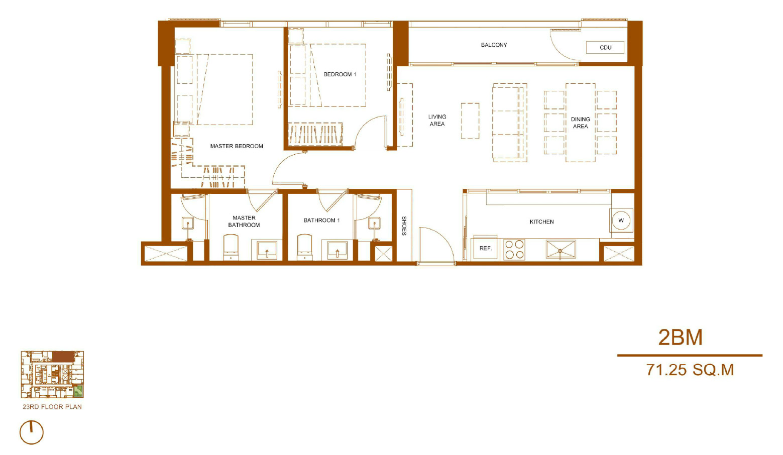 Shush Ratchathewi 2 Bed 2 Bath Type 2BM Floor Plan