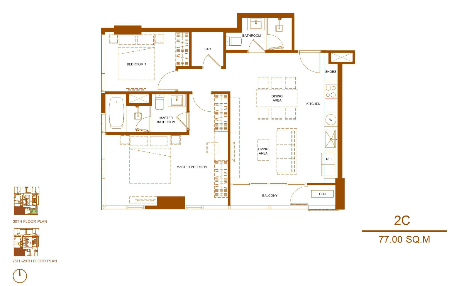 Shush Ratchathewi 2 Bed 2 Bath Type 2C Floor Plan