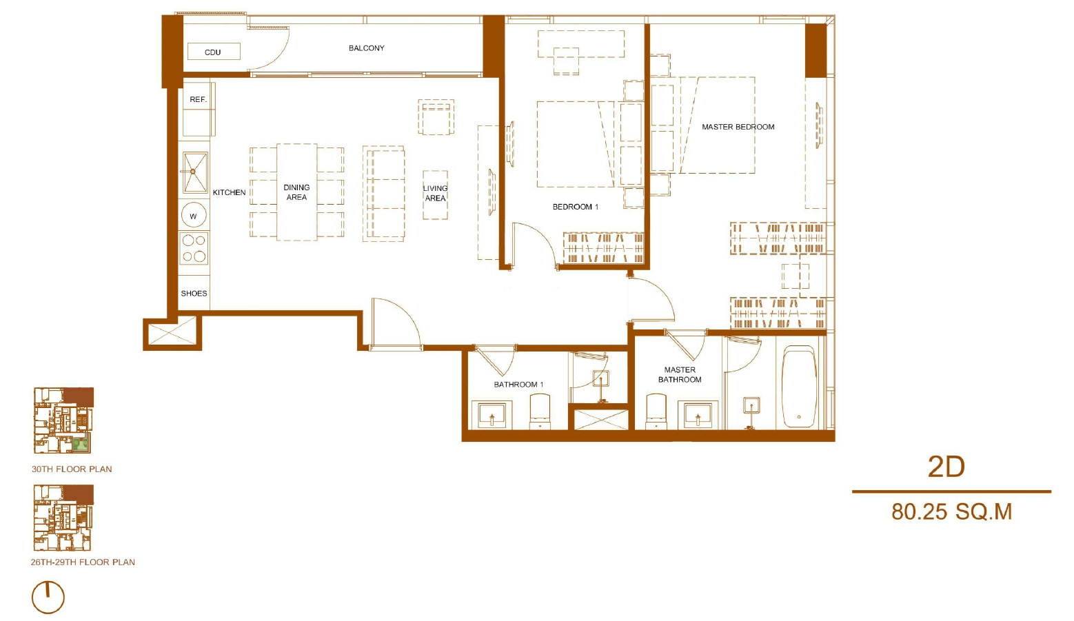 Shush Ratchathewi 2 Bed 2 Bath Type 2D Floor Plan