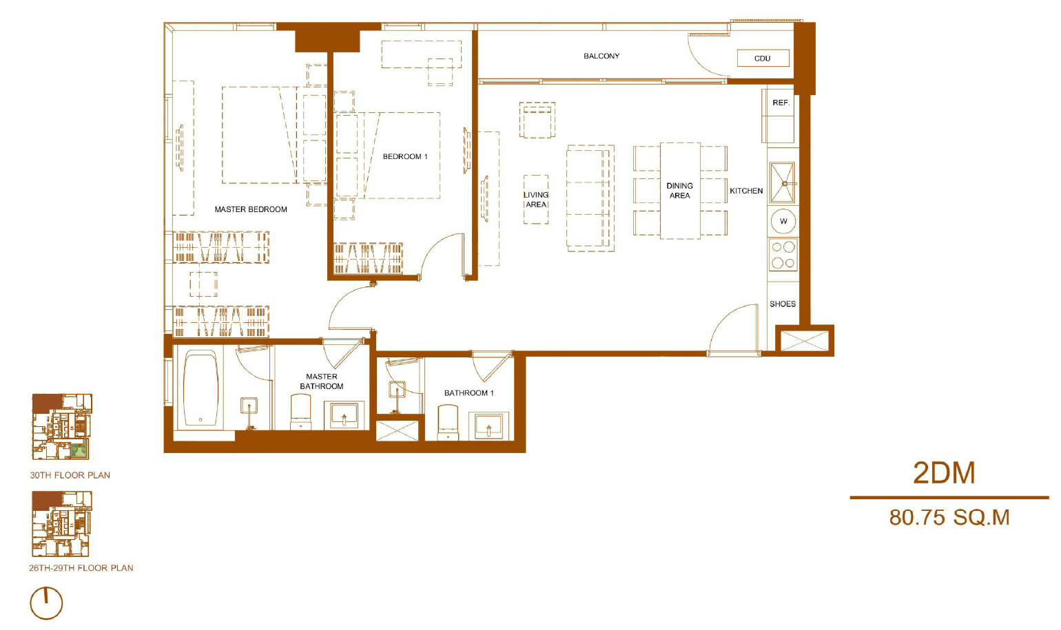 Shush Ratchathewi 2 Bed 2 Bath Type 2DM Floor Plan