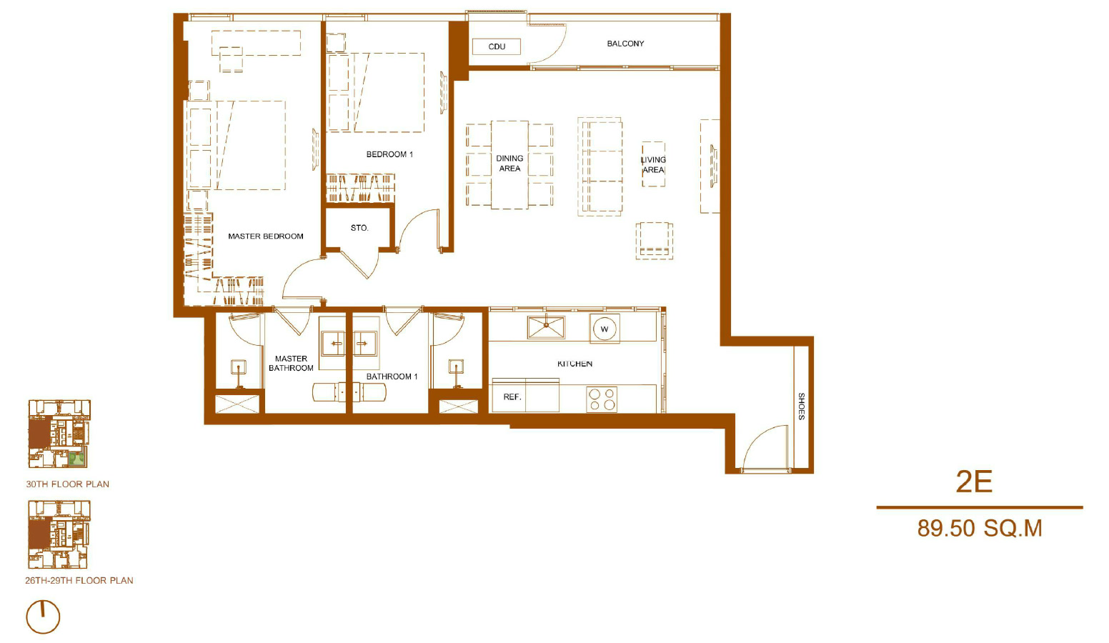 Shush Ratchathewi 2 Bed 2 Bath Type 2E Floor Plan