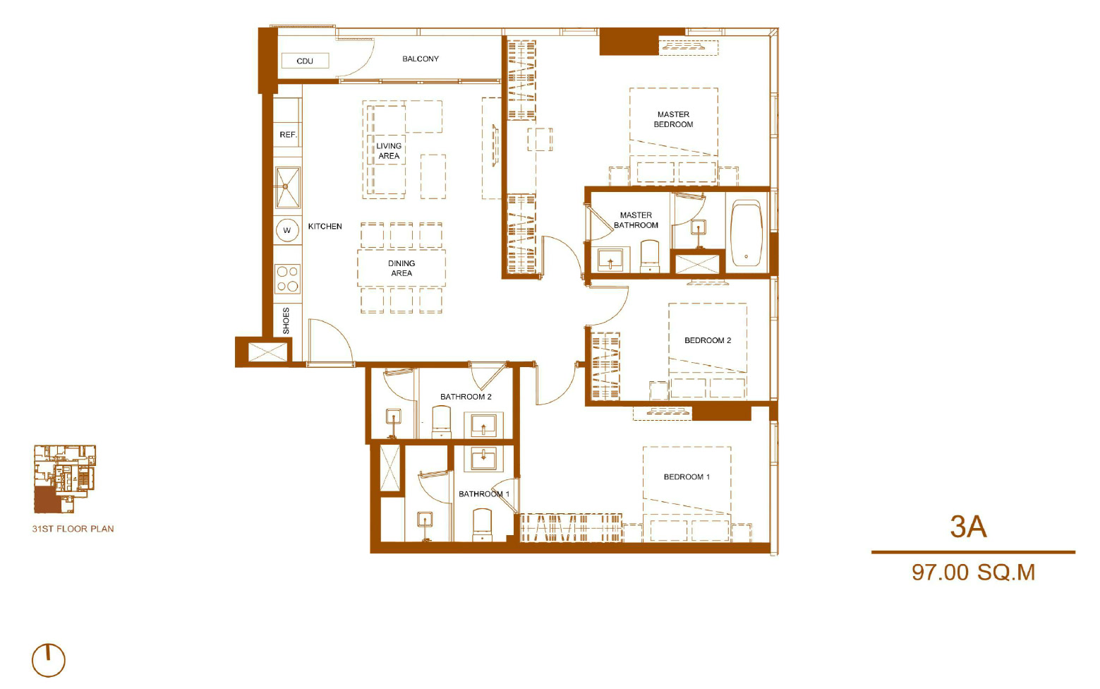 Shush Ratchathewi 3 Bed 3 Bath Type 3A Floor Plan