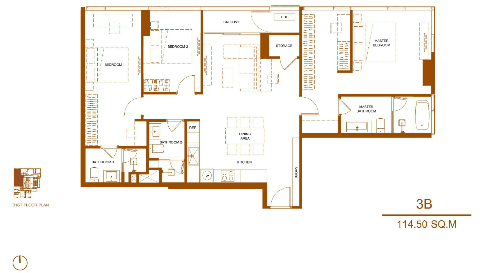 Shush Ratchathewi 3 Bed 3 Bath Type 3B Floor Plan
