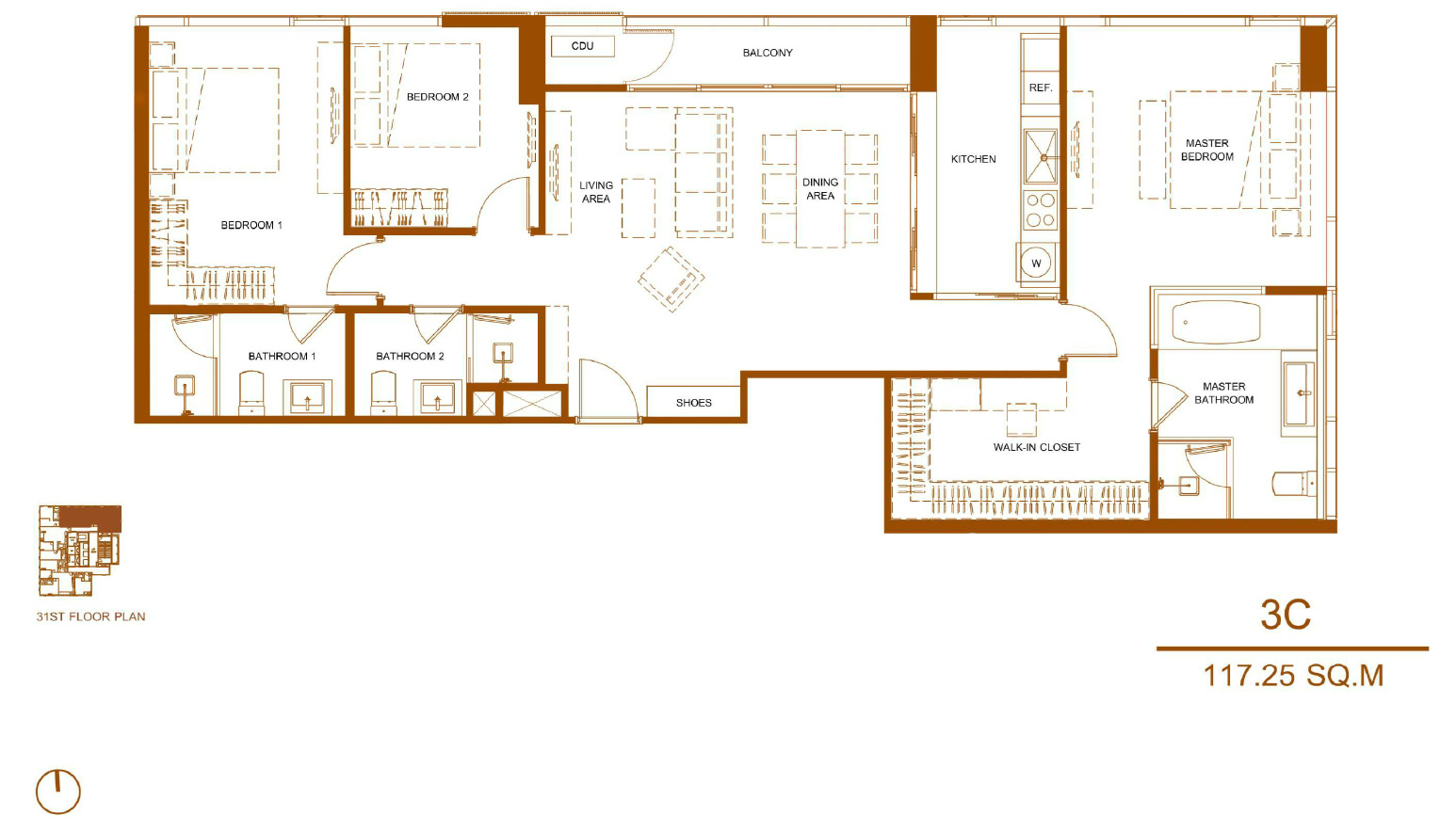 Shush Ratchathewi 3 Bed 3 Bath Type 3C Floor Plan
