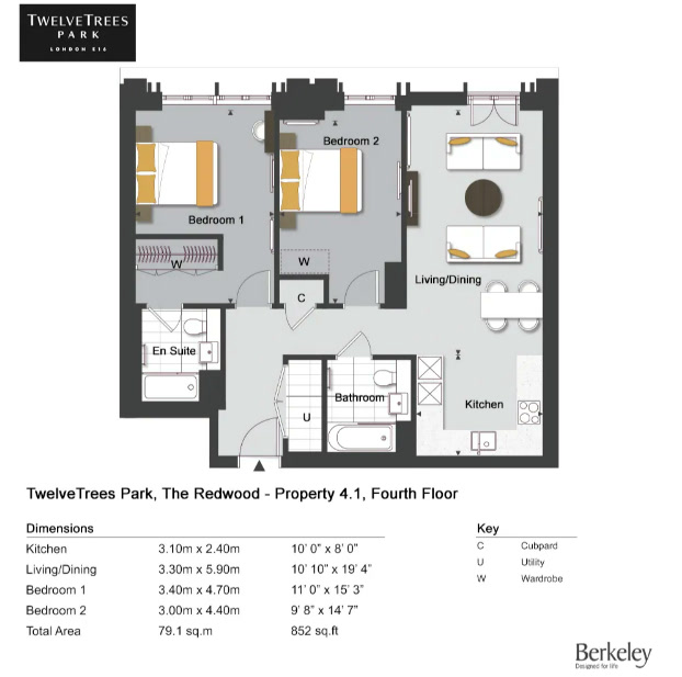 TwelveTrees Park 2 Bedroom Type 04-01 Floor Plan