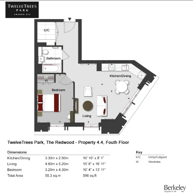 TwelveTrees Park 1 Bedroom Type 04-04 Floor Plan