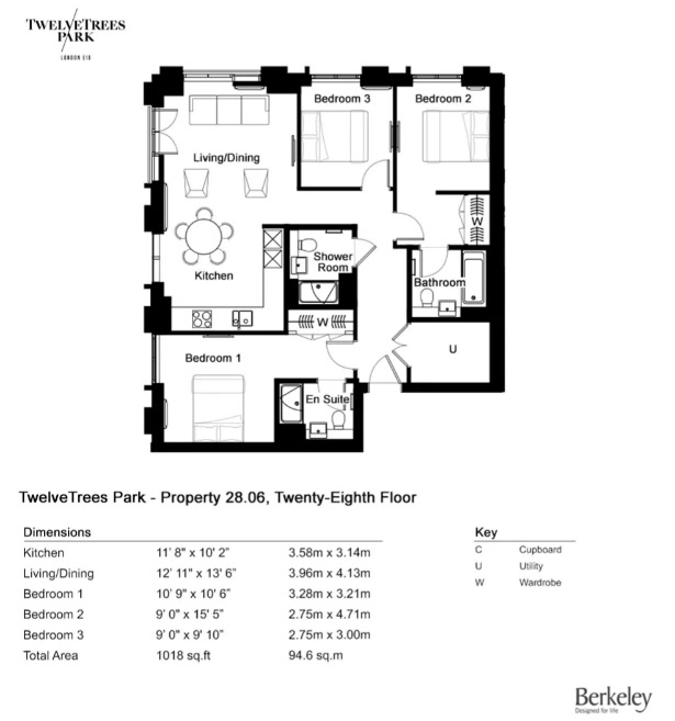 TwelveTrees Park 3 Bedroom Type 28-06 Floor Plan