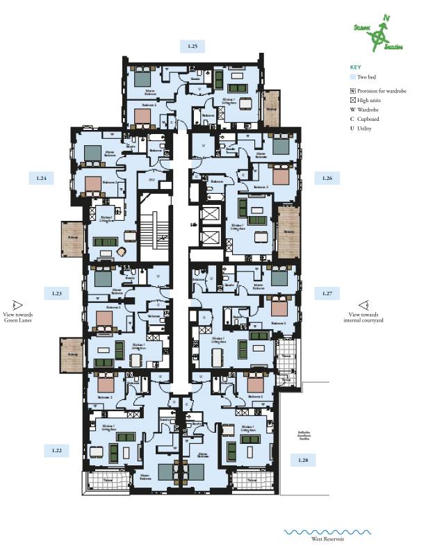 Woodberry Down 2 Bed Type 1.24 Floor Plan