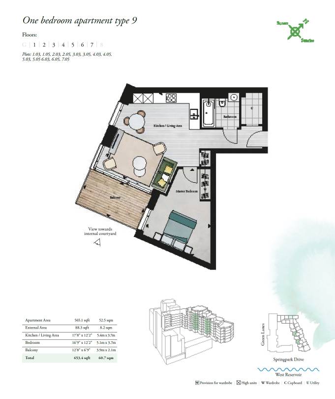 Woodberry Down 1 Bed Type 2.05 Floor Plan