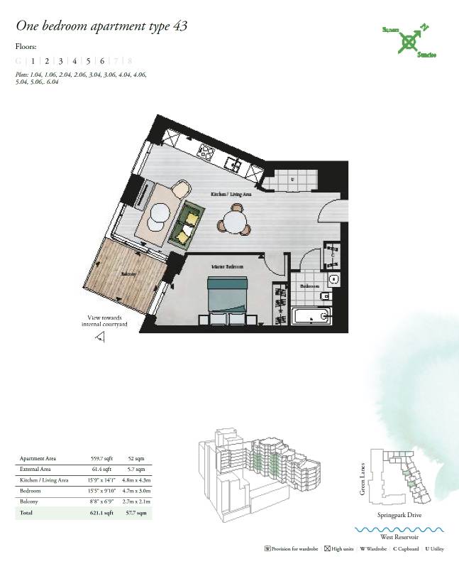 Woodberry Down 1 Bed Type 3.06 Floor Plan