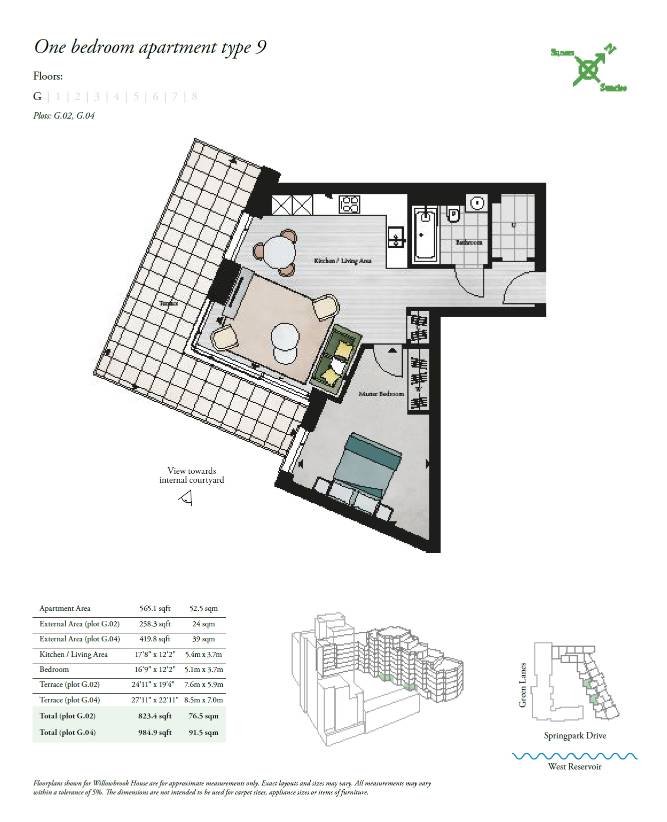 Woodberry Down 1 Bed Type G.02 Floor Plan